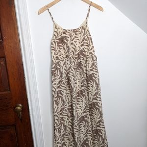 3/$30! THE KORNER Palm Print Sleeveless Linen Blend Midi Sun Dress NEW Size S